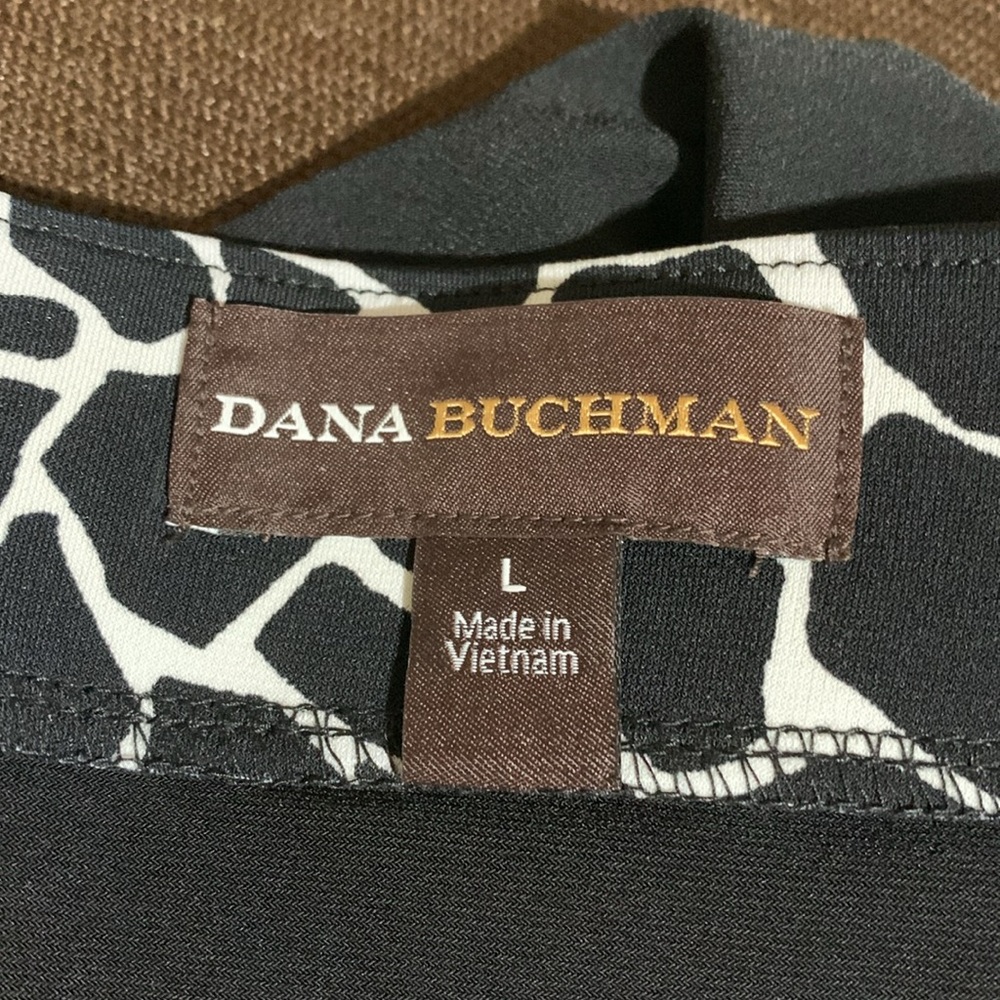 Dana Buchman Midi Skirt L Black Stretchy Pull Up Polyester Spandex Blend